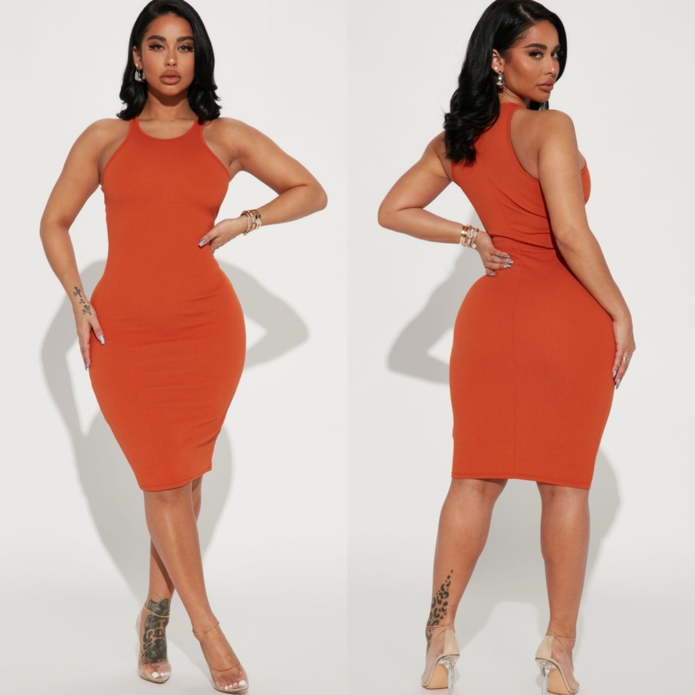 Fashion Nova Mercedes Waffle Midi Dress - Rust